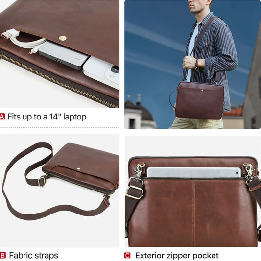 Geanta laptop 14inch din piele naturală, slim, business, BUSY LDY & GTM® Chronos - coffe