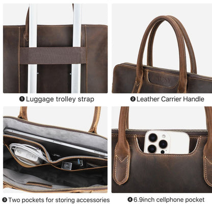 Geanta laptop 15inch din piele naturală Crazy Horse, BUSY LDY & GTM Heritage - coffe