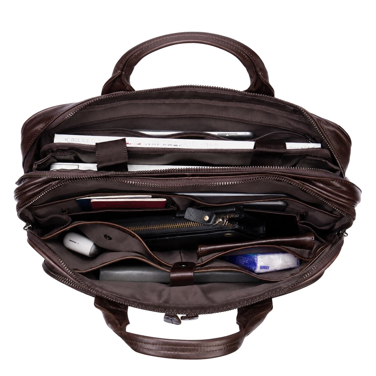 Servietă business din piele naturală, compartiment laptop 15'', Regent - coffe oil