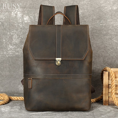 Rucsac laptop 15,6inch din piele Crazy Horse, Guard, retro business, spate antiperspirant, maro