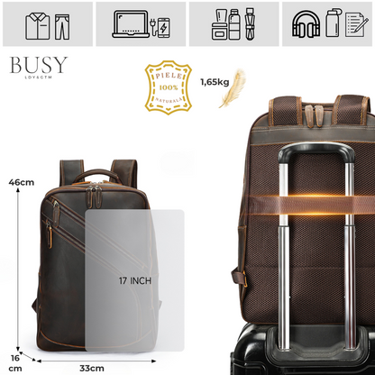 Rucsac pentru Laptop de 17 inch, Piele Naturală Crazy Horse, Enduran, Maro