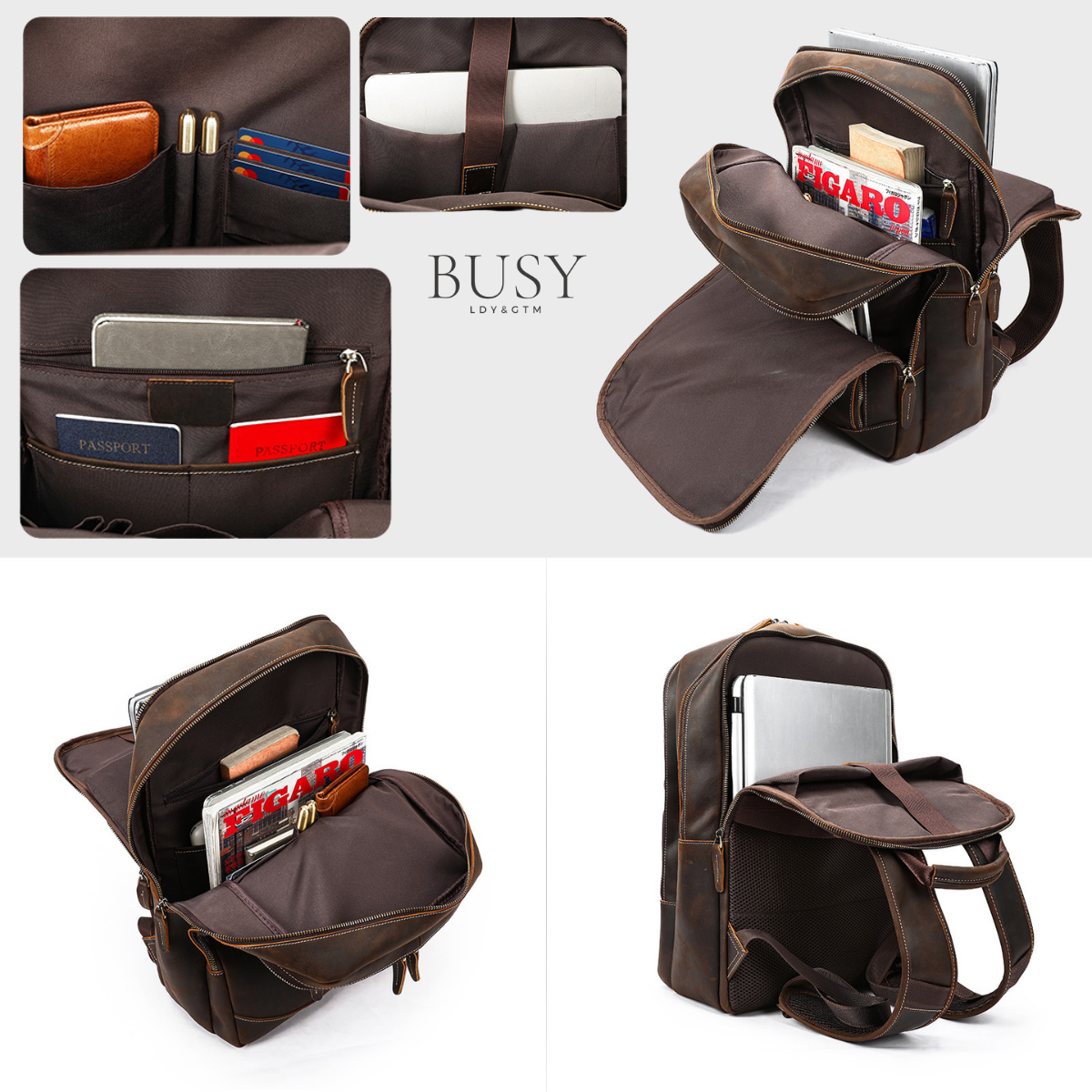 Rucsac pentru Laptop de 17 inch, Piele Naturală Crazy Horse, Enduran, Maro