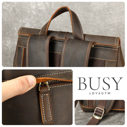 Rucsac laptop 15,6inch din piele Crazy Horse, Guard, retro business, spate antiperspirant, maro
