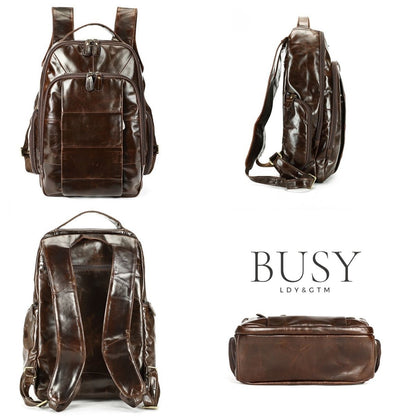 Rucsac laptop  din piele naturală BUSY Lady & Gentleman® Dalis - Oil Coffe