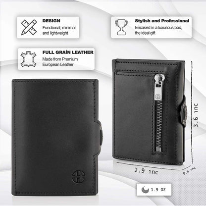 Portofel piele naturala cu protectie anti scanare carduri RFID, design compact trifold, Verona - negru