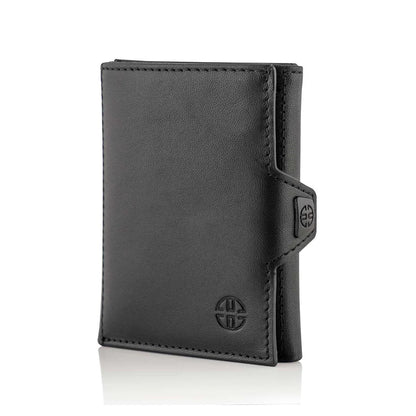 Portofel piele naturala cu protectie anti scanare carduri RFID, design compact trifold, Verona - negru