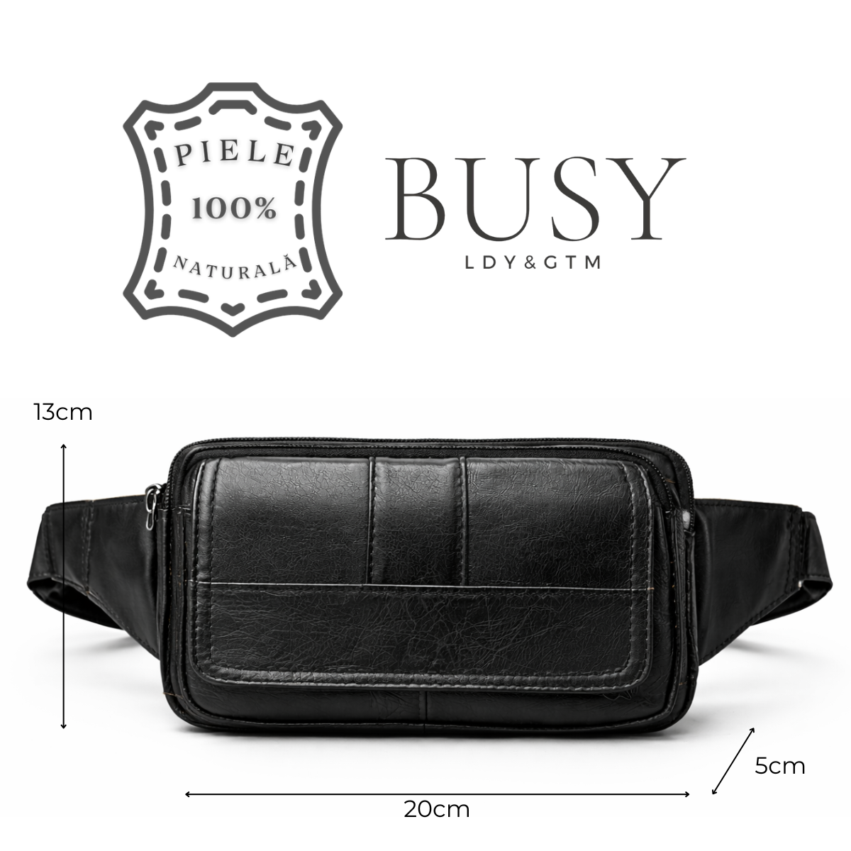 Borseta piele naturala unisex crossbody antifurt Urban Edge Busy Lady & Gentleman negru