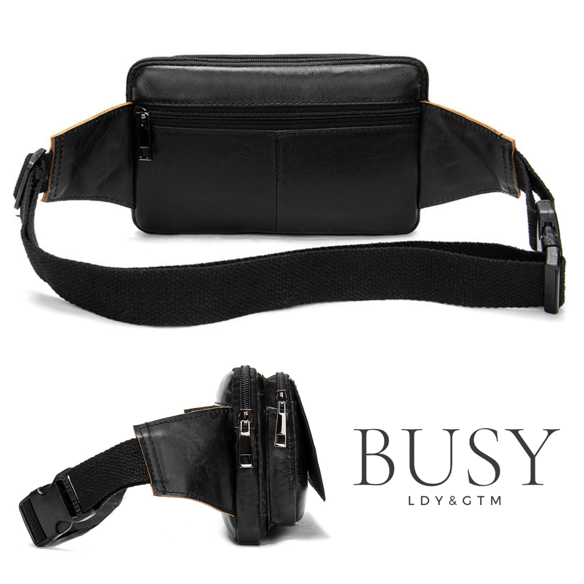 Borseta piele naturala unisex crossbody antifurt Urban Edge Busy Lady & Gentleman negru