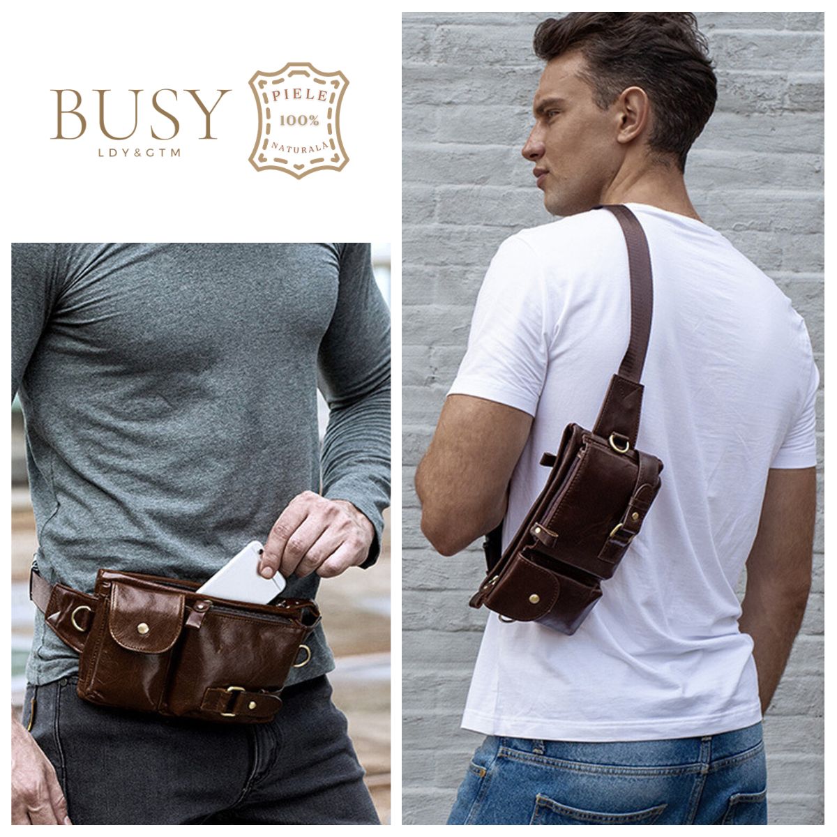 Borsetă unisex Velo, piele naturală, 4 buzunare antifurt, BUSY LDY & GTM® oil coffee