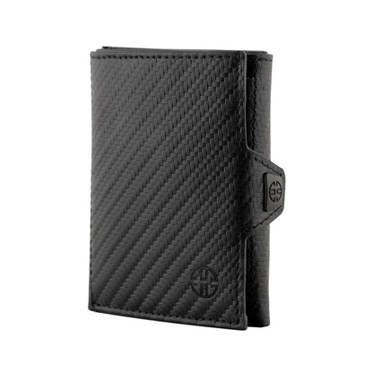 Portofel piele naturala cu protectie anti scanare carduri RFID, design compact trifold, Verona - negru carbon fiber