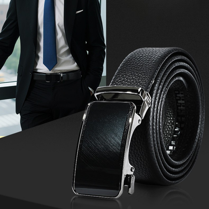 Curea barbati piele naturală, cataramă automată, Negru Elegance