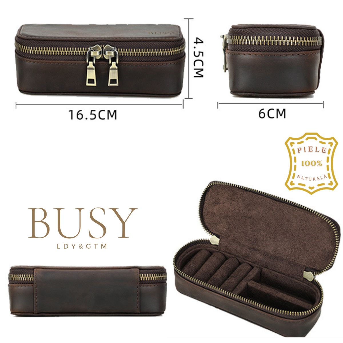 Cutie colectie bijuterii, din piele naturala Crazy Horse, Jeddah BUSY LDY & GTM® - coffee