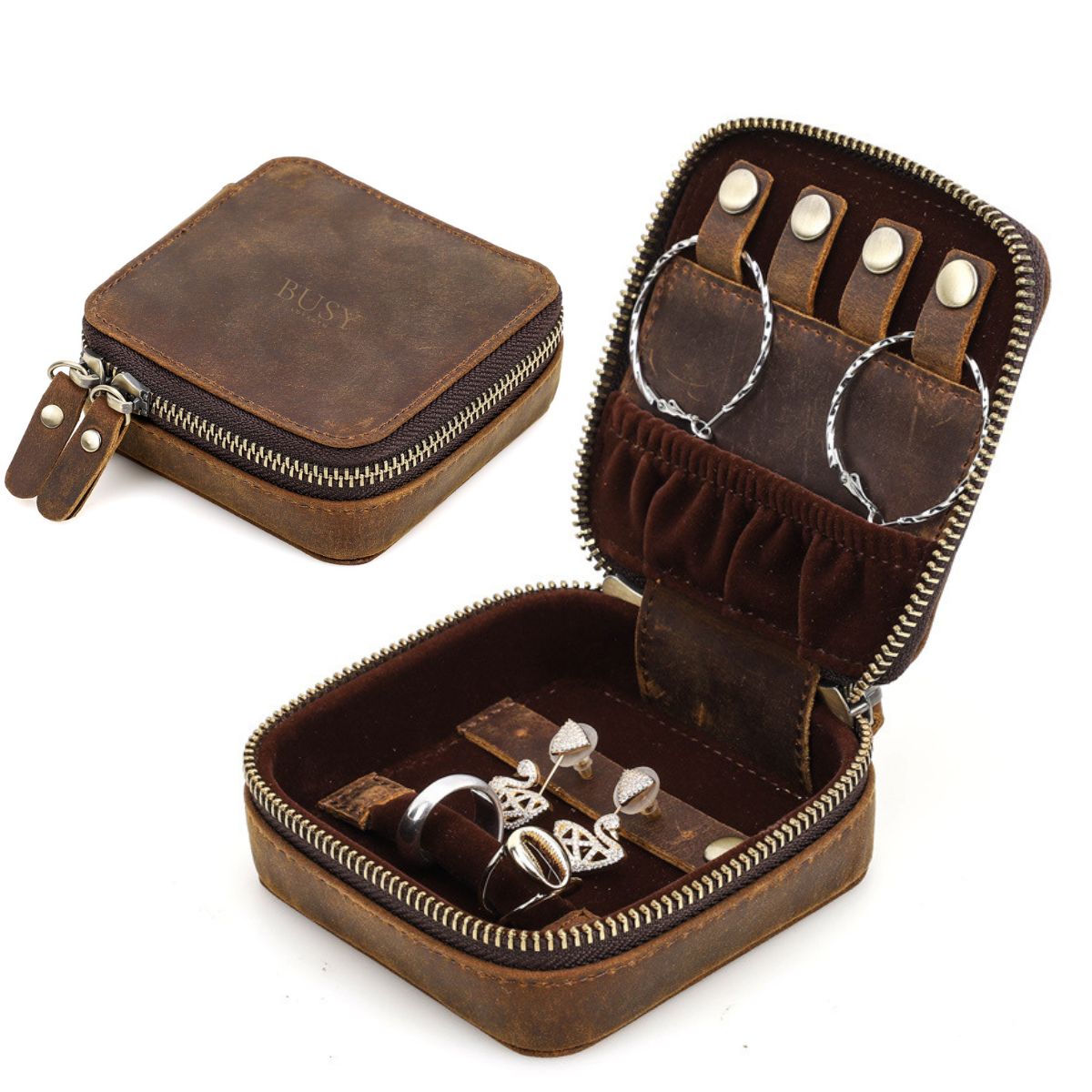 Cutie colectie bijuterii, din piele naturala Crazy Horse, Mecca BUSY LDY & GTM® - coffee