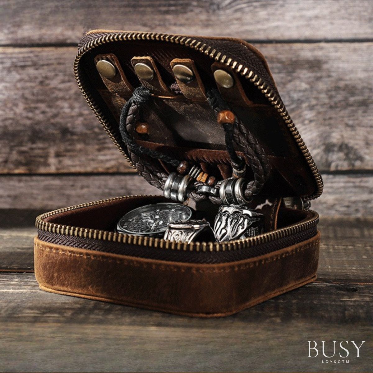 Cutie colectie bijuterii, din piele naturala Crazy Horse, Mecca BUSY LDY & GTM® - coffee