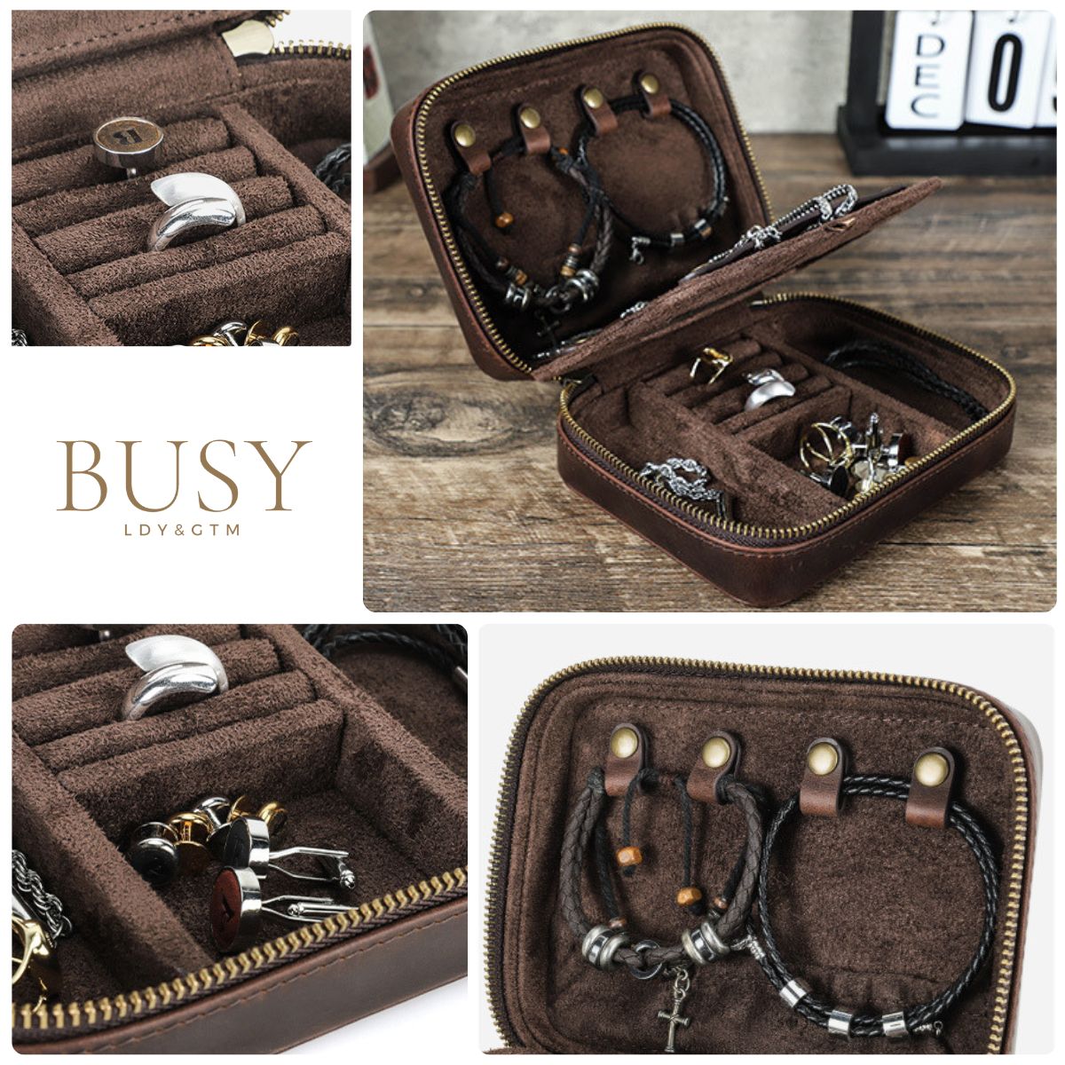 Cutie colectie bijuterii, din piele naturala Crazy Horse, Riad BUSY LDY & GTM® - coffee
