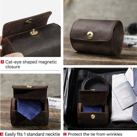 Cutie cravata din piele naturala Crazy Horse, BUSY LDY & GTM® - coffee