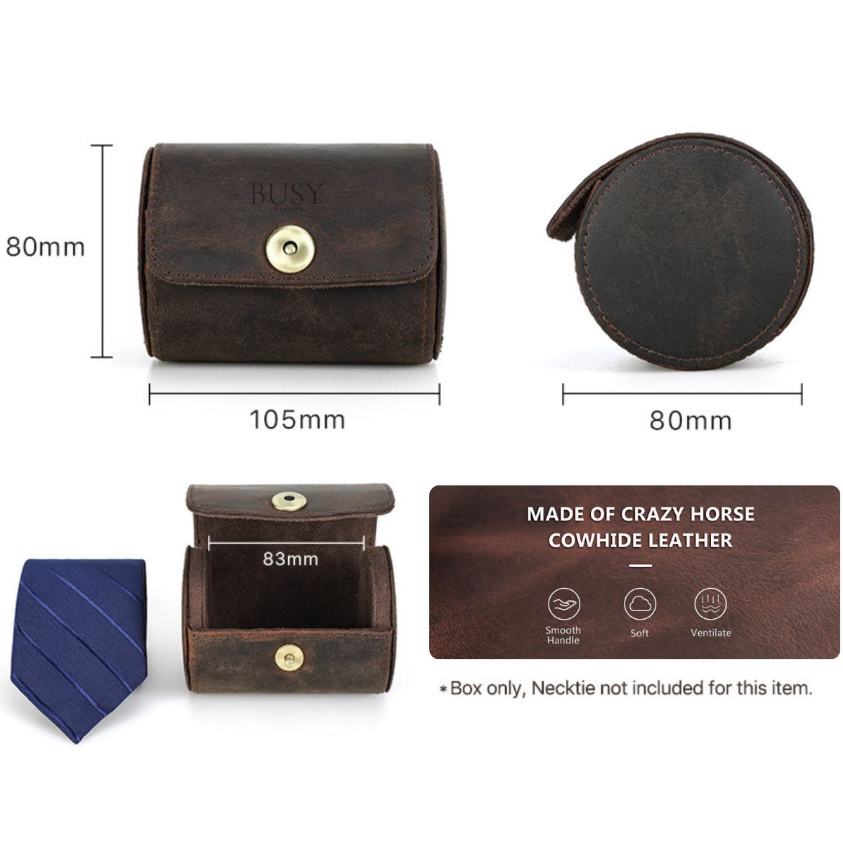 Cutie cravata din piele naturala Crazy Horse, BUSY LDY & GTM® - coffee