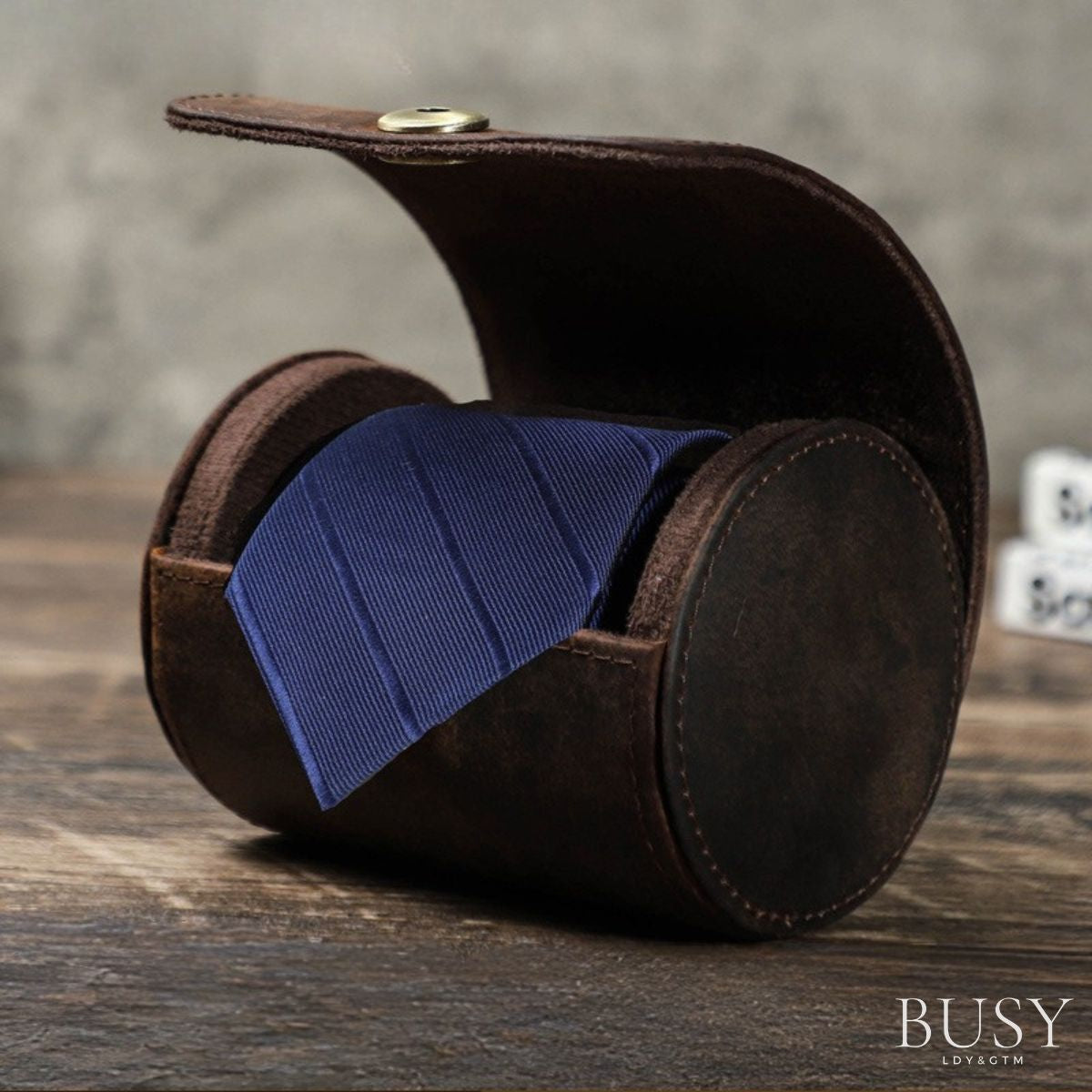 Cutie cravata din piele naturala Crazy Horse, BUSY LDY & GTM® - coffee