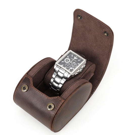 Cutie pentru colecția de ceasuri din piele naturală Crazy Horse | Watch Roll Premium pentru 1 ceas | BUSY LDY & GTM® Graal - coffee