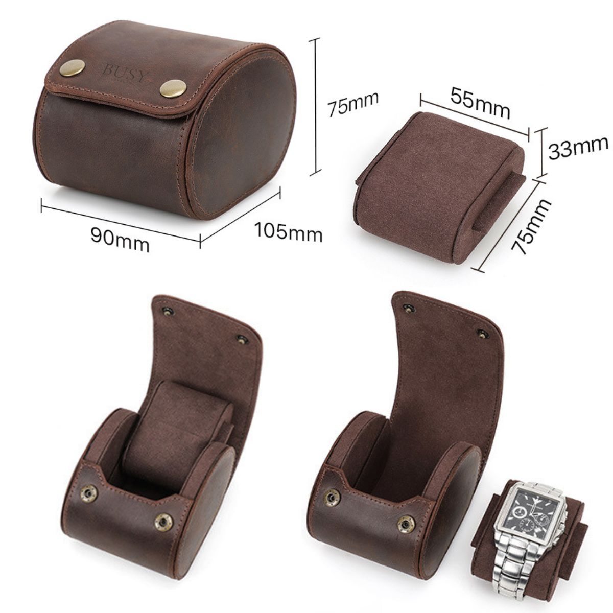Cutie pentru colecția de ceasuri din piele naturală Crazy Horse | Watch Roll Premium pentru 1 ceas | BUSY LDY & GTM® Graal - coffee