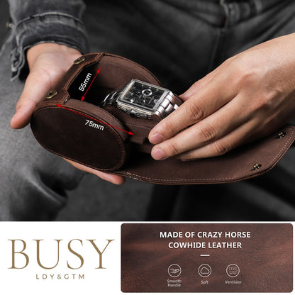 Cutie pentru colecția de ceasuri din piele naturală Crazy Horse | Watch Roll Premium pentru 1 ceas | BUSY LDY & GTM® Graal - coffee