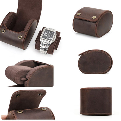 Cutie pentru colecția de ceasuri din piele naturală Crazy Horse | Watch Roll Premium pentru 1 ceas | BUSY LDY & GTM® Graal - coffee