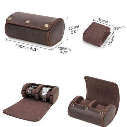 Cutie pentru colecția de ceasuri din piele naturală Crazy Horse | Watch Roll Premium pentru 2 ceasuri | BUSY LDY & GTM® Graal - coffee