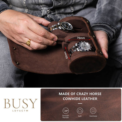 Cutie pentru colecția de ceasuri din piele naturală Crazy Horse | Watch Roll Premium pentru 2 ceasuri | BUSY LDY & GTM® Graal - coffee