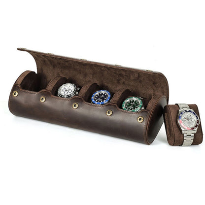 Cutie pentru colecția de ceasuri din piele naturală Crazy Horse | Watch Roll Premium pentru 4 ceasuri | BUSY LDY & GTM® Graal - coffee
