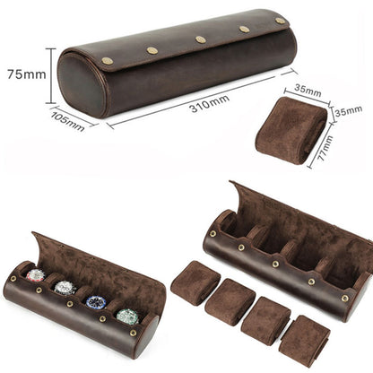 Cutie pentru colecția de ceasuri din piele naturală Crazy Horse | Watch Roll Premium pentru 4 ceasuri | BUSY LDY & GTM® Graal - coffee