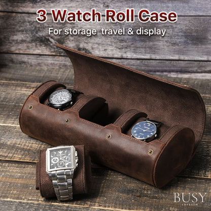 Cutie pentru colecția de ceasuri din piele naturală Crazy Horse | Watch Roll Premium pentru 3 ceasuri | BUSY LDY & GTM® Graal - coffee