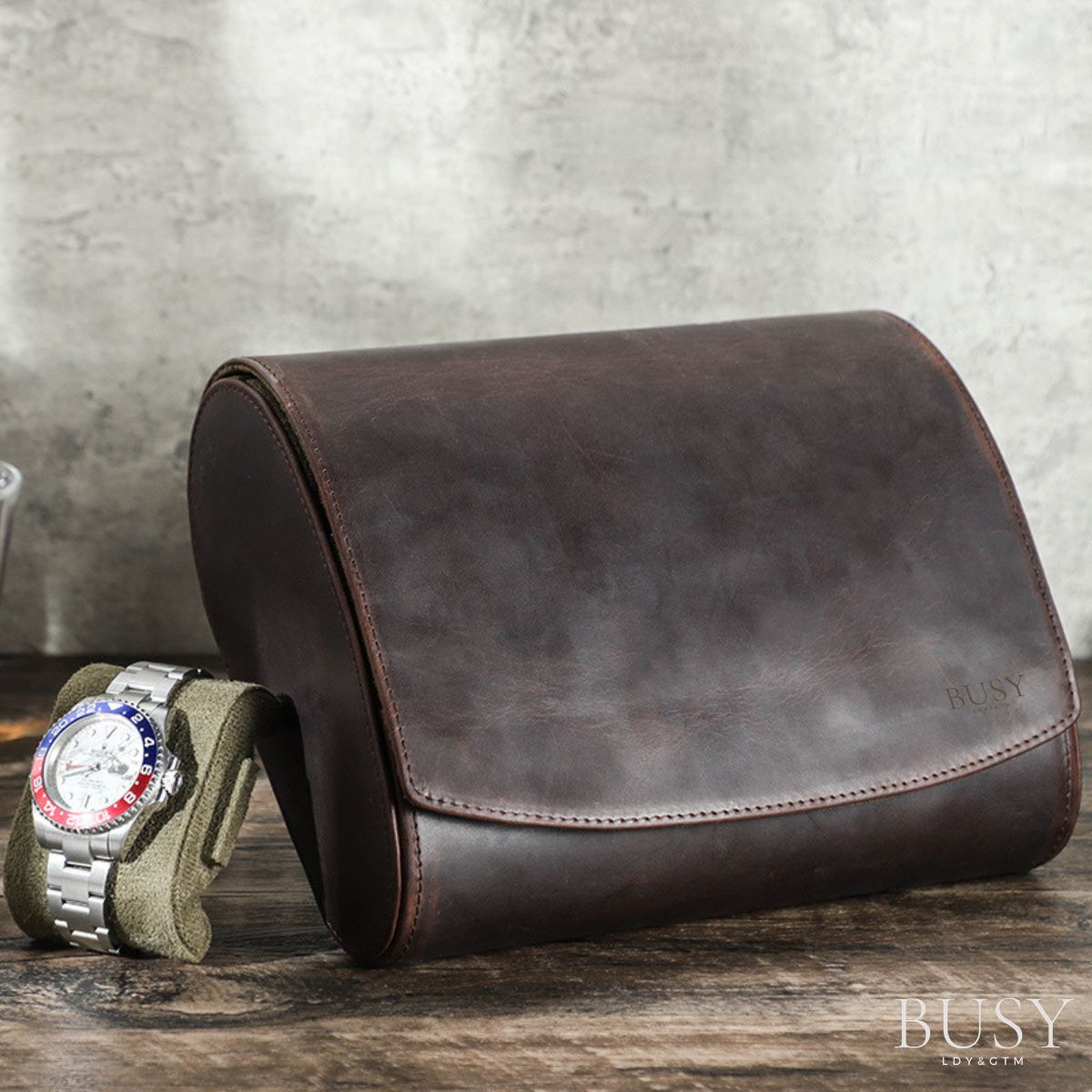 Cutie pentru colecția de ceasuri din piele naturală Crazy Horse | Watch Roll Premium pentru 6 ceasuri | BUSY LDY & GTM® Graal - coffee