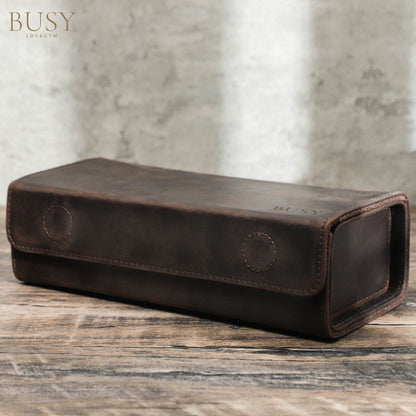 Toc pentru ochelari din piele naturala Crazy Horse, 2 perechi, BUSY LDY & GTM® - coffee