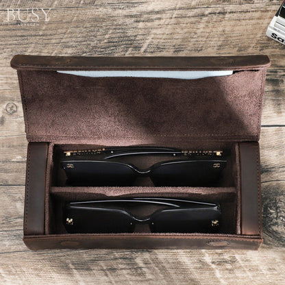 Toc pentru ochelari din piele naturala Crazy Horse, 2 perechi, BUSY LDY & GTM® - coffee
