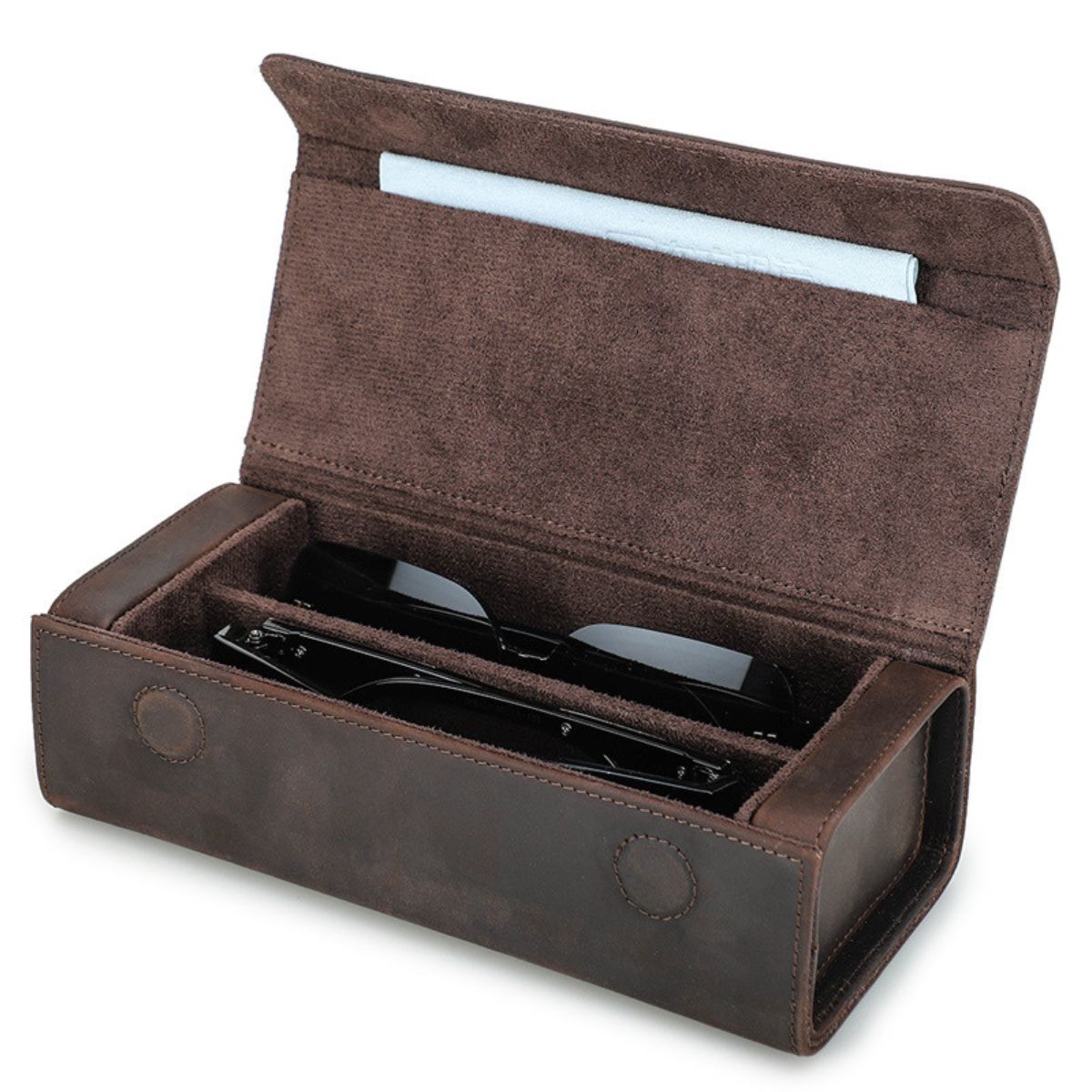 Toc pentru ochelari din piele naturala Crazy Horse, 2 perechi, BUSY LDY & GTM® - coffee