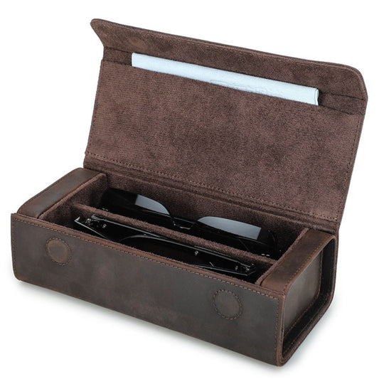 Toc pentru ochelari din piele naturala Crazy Horse, 2 perechi, BUSY LDY & GTM® - coffee