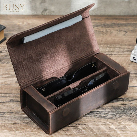 Toc pentru ochelari din piele naturala Crazy Horse, 2 perechi, BUSY LDY & GTM® - coffee