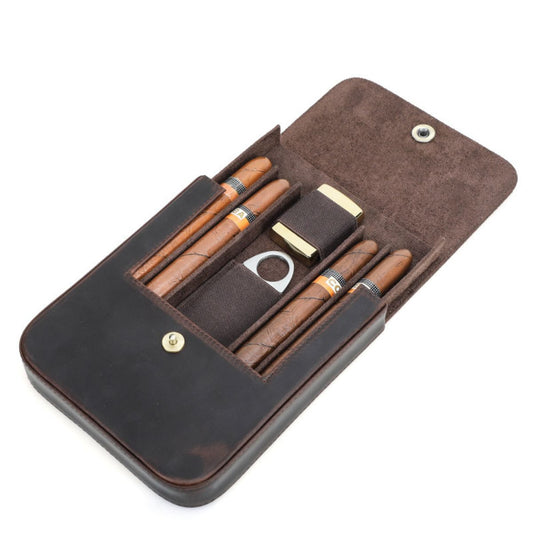 Cutie pentru trabucuri si accesorii, din piele naturala Crazy Horse, BUSY LDY & GTM®  Character - coffee