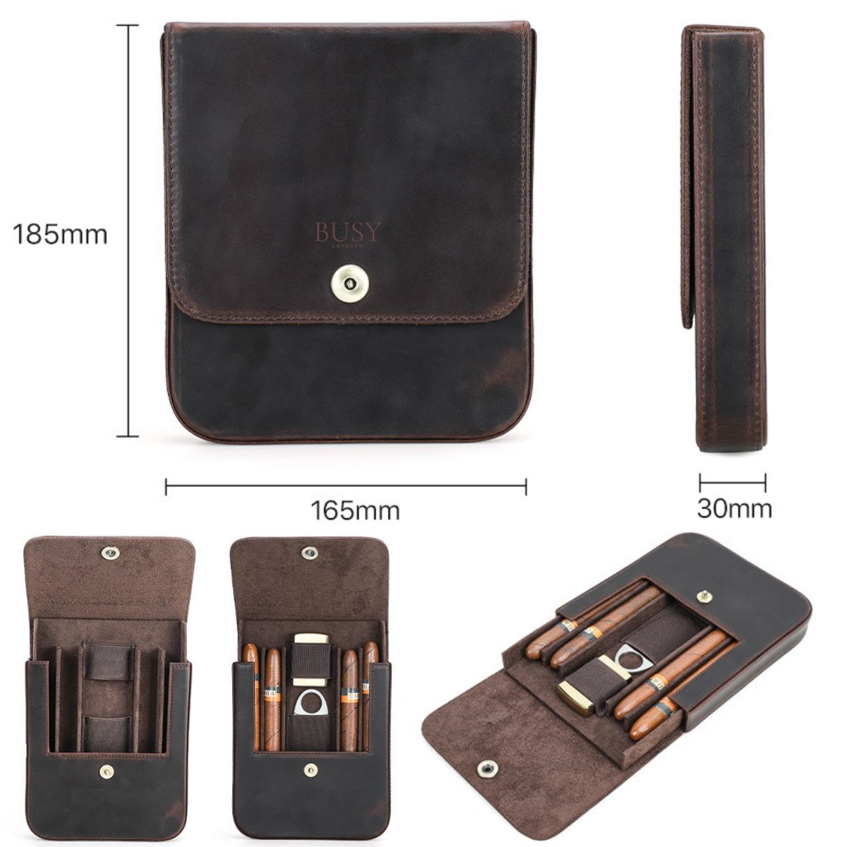 Cutie pentru trabucuri si accesorii, din piele naturala Crazy Horse, BUSY LDY & GTM®  Character - coffee