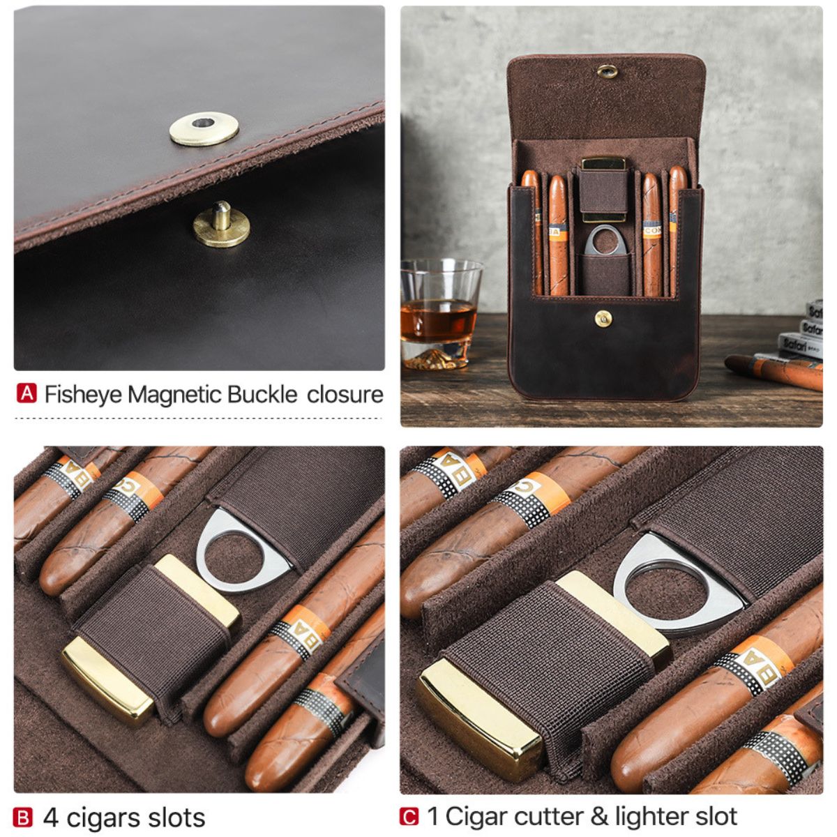 Cutie pentru trabucuri si accesorii, din piele naturala Crazy Horse, BUSY LDY & GTM®  Character - coffee