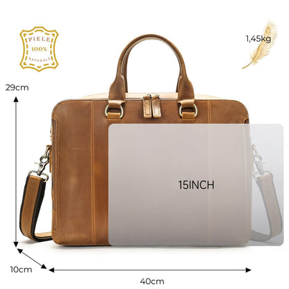 Geanta laptop 15,6'' din piele naturală Crazy Horse, Leon - maro