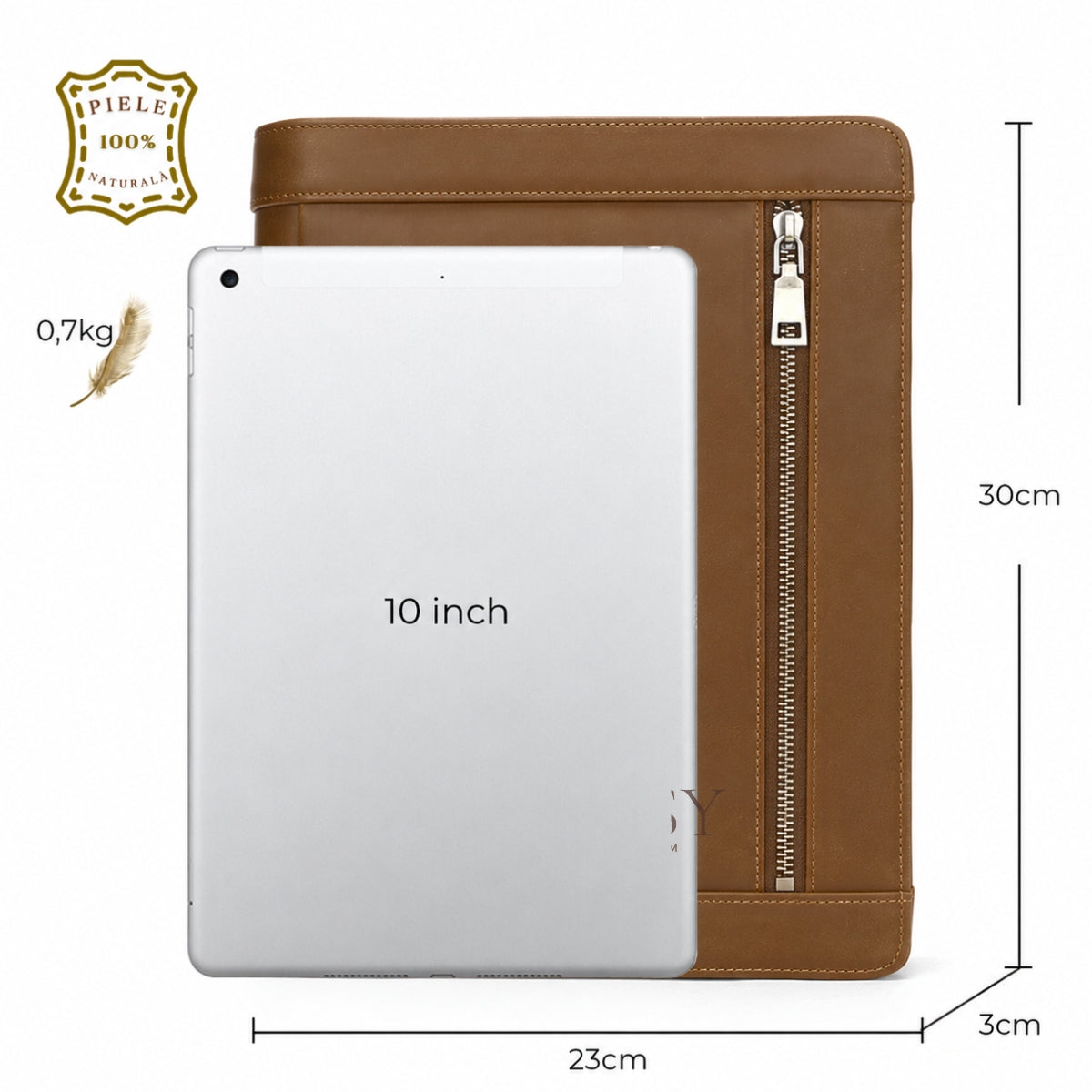 Mapa organizatoare din piele naturală, compartiment tableta - smartphone - Orion Business - Maro