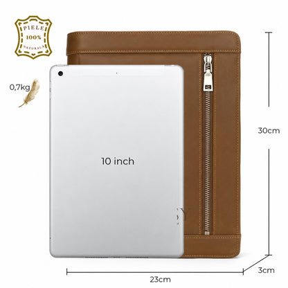Mapa organizatoare din piele naturală, compartiment tableta - smartphone - Orion Business - Maro