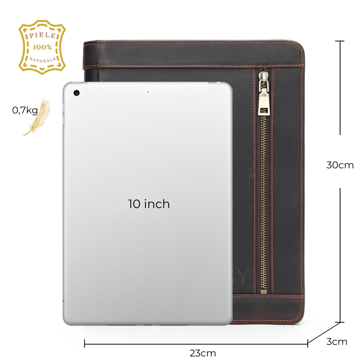 Mapa organizatoare din piele naturală, compartiment tableta - smartphone - Orion Business - coffee