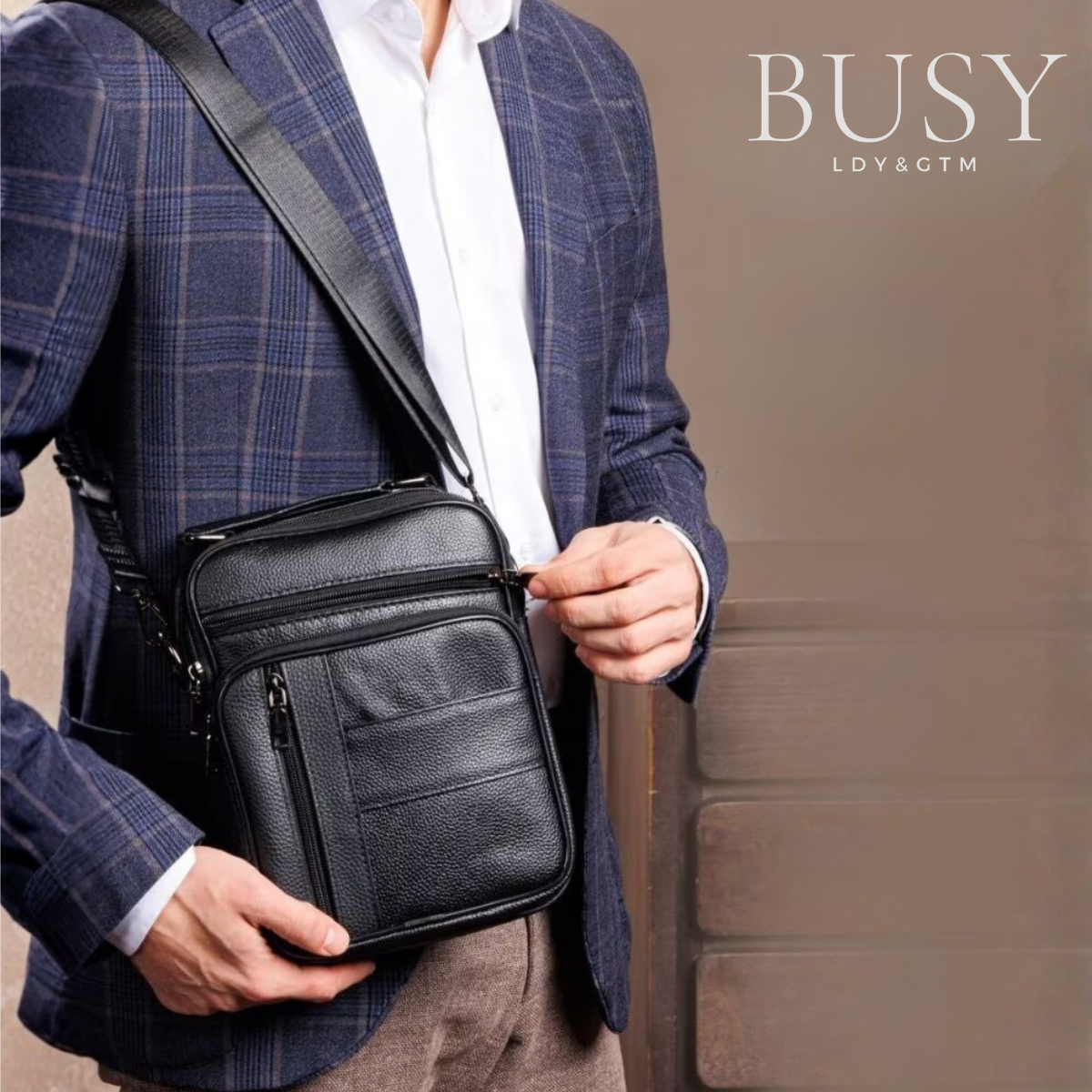 Geantă Bărbați Neagră din Piele Naturală Creed, 2 Compartimente principale, BUSY LDY & GTM®
