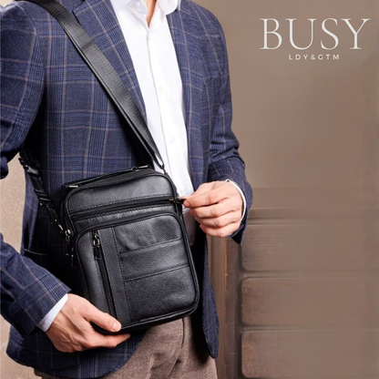 Geantă Bărbați Neagră din Piele Naturală Creed, 2 Compartimente principale, BUSY LDY & GTM®