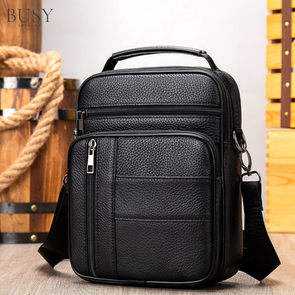 Geantă Bărbați Neagră din Piele Naturală Creed, 2 Compartimente principale, BUSY LDY & GTM®