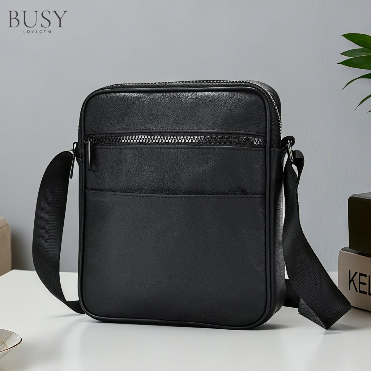 Geantă Bărbați Neagră din Piele Naturală Simo, Slim, 1 Compartiment principal, BUSY LDY & GTM®