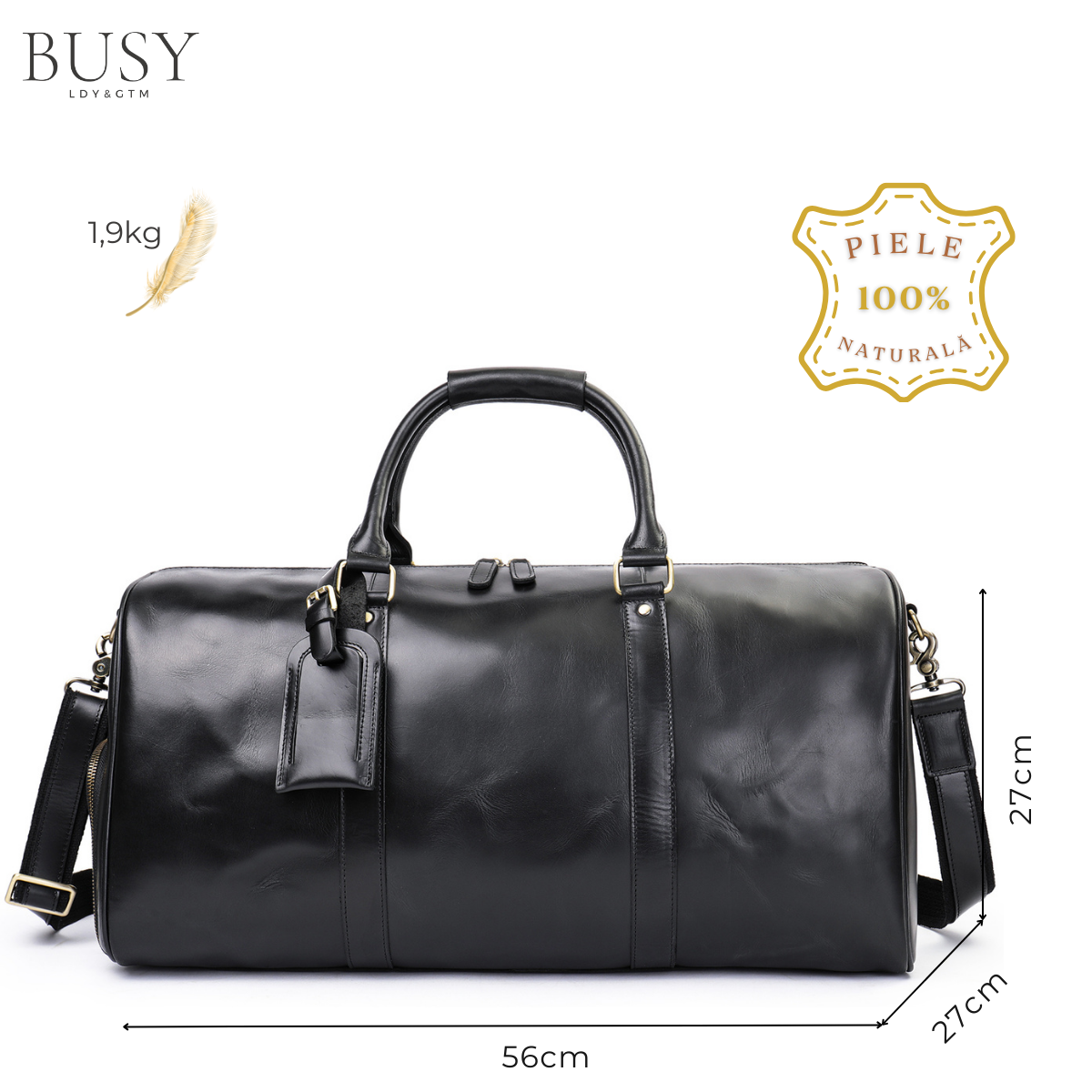 Geanta voiaj piele naturala barbati sala fitness unisex Nomad Busy Lady & Gentleman negru