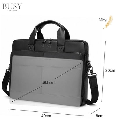 Geanta laptop 15,6 inch din piele naturală, suport troler, Tor - Negru